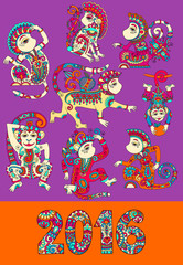 Fototapeta na wymiar set of different colors decorative monkey - chinese symbol 2016