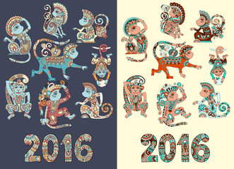set of different colors decorative monkey - chinese symbol 2016