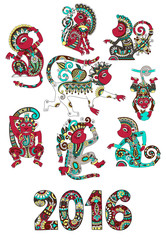 set of different colors decorative monkey - chinese symbol 2016