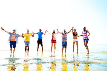 Obraz premium Beach Party Dinner Friendship Happiness Summer Concept