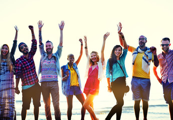 Obraz premium Beach Party Dinner Friendship Happiness Summer Concept