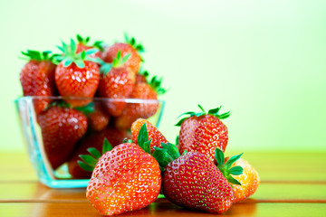 red ripe strawberry on the table