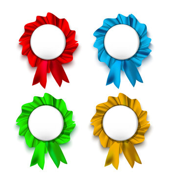 Set blank realistic isolated icon award blue, green, red and yellow tape. Vector illustration
