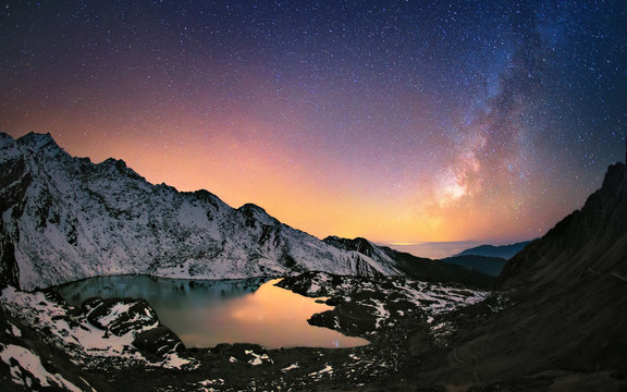 Milky way under the mountains