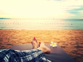 happy on beach chair  