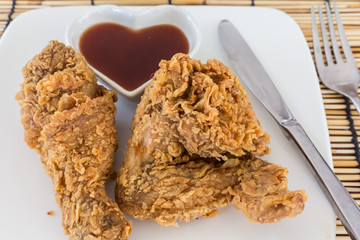 Fresh fried chicken on a white plate