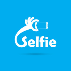 Taking selfie portrait photo on smart phone concept icon. Selfie