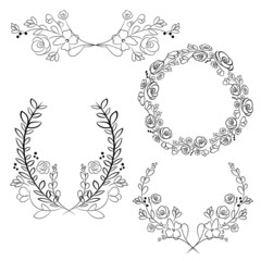 Vector wreaths and laurel wreaths. Round flower vector frames.