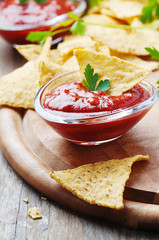 Concept of mexican food with spicy salsa