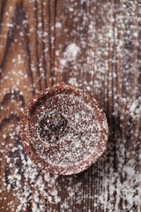 Chocolate Cherry Mini Tartlets on vintage wood