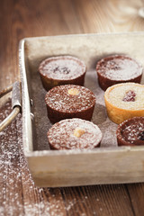Chocolate  Mini Tartlets in vintage aluminium baking pan