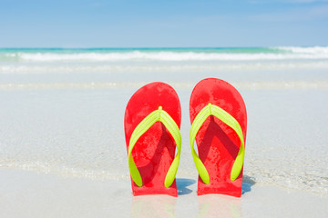 Beach, slippers on tropical beach