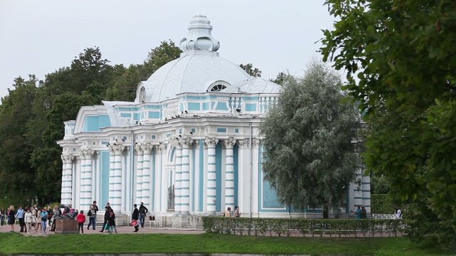 Pavilion "Grotto" on the bank of the Big pond of Catherine Park  in Pushkin (Tsarskoye Selo), Russia.