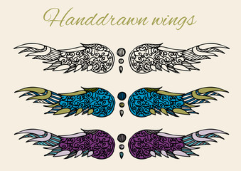 SET of Wings handdrawn ink