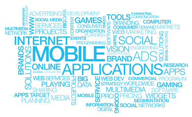 Fototapeta premium Mobile applications apps blue words text tag cloud illustration