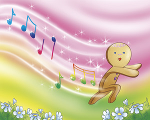 The gingerbread boy is running and singing. Digital illustration a fairy tale.