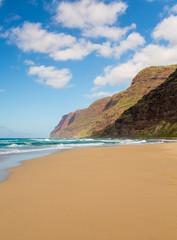 Empty sand and cliffs Polihale beach