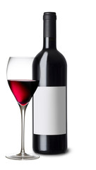 bottle of red wine with glass