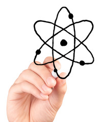 Fototapeta na wymiar Hand drawing atom icon on white background