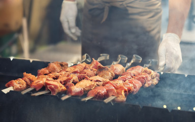 Grilled meat on barbeque