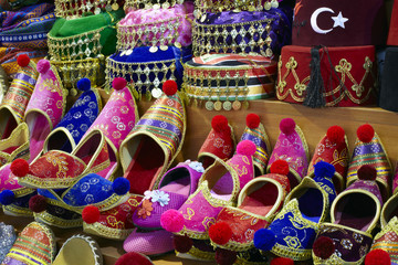 Eastern bazaar - handmade shoes.
Image of selling point at Istanbul market with large selection of...
