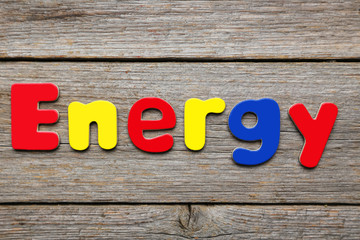 Energy word made of colorful magnets