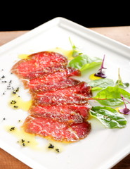 Fine dining, Kobe Beef carpaccio with black salt