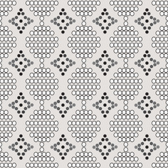 seamless pattern of white circles with the contour and gray diamonds