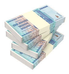 Zimbabwean money isolated on white background. Computer generated 3D photo rendering.