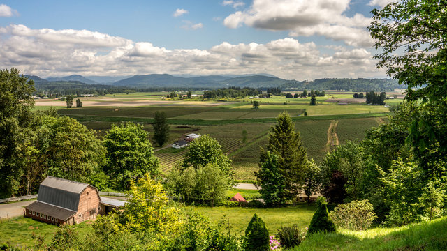 The fertile farming area of Glenn Valley in the Fraser Valley of British Columbia