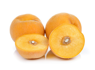  ripe yellow peach on white background