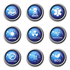 Warning Sign Blue Vector Button Icon Design Set