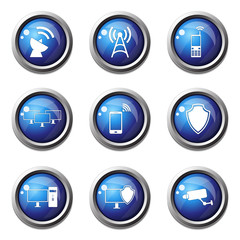 Telecom Communication Blue Vector Button Icon Design Set