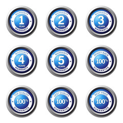 Fototapeta na wymiar Warranty Guarantee Seal Blue Vector Button Icon Design Set