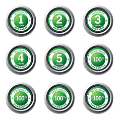 Warranty Guarantee Seal Green Vector Button Icon Design Set