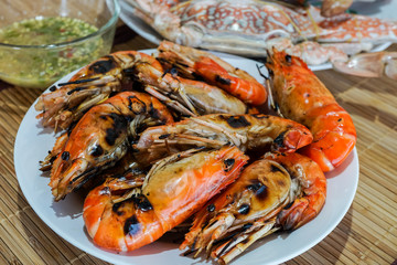 grilled shrimp in white plate