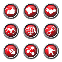 Social Internet Red Vector Button Icon Design Set