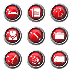Hospital Health Red Vector Button Icon Design Set