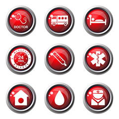 Hospital Health Red Vector Button Icon Design Set 2