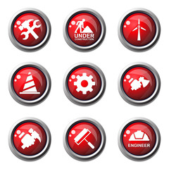 Construction Tools Red Vector Button Icon Design Set 2