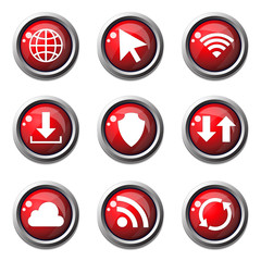 Web Internet Social Red Vector Button Icon Design Set