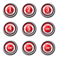 Warranty Guarantee Seal Red Vector Button Icon Design Set
