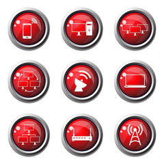 Telecom Communication Red Vector Button Icon Design Set 2