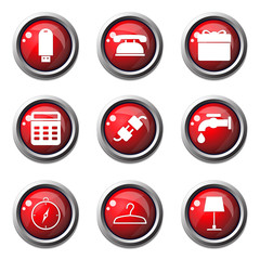 House Equipments Red Vector Button Icon Design Set