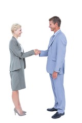 Obraz premium Smiling business people shaking hands