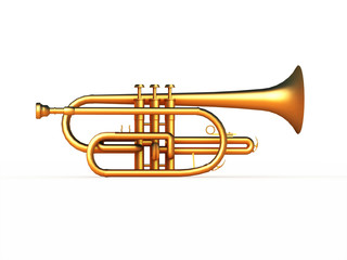 Gold trumpet rendered on white background