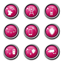 Telecom Communication Pink Vector Button Icon Design Set