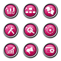 SEO Internet Sign Pink Vector Button Icon Design Set 5