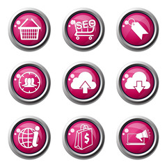 SEO Internet Sign Pink Vector Button Icon Design Set 7