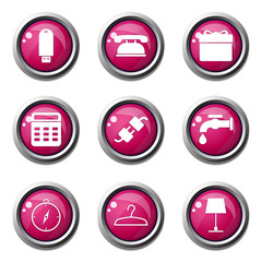House Equipments Pink Vector Button Icon Design Set